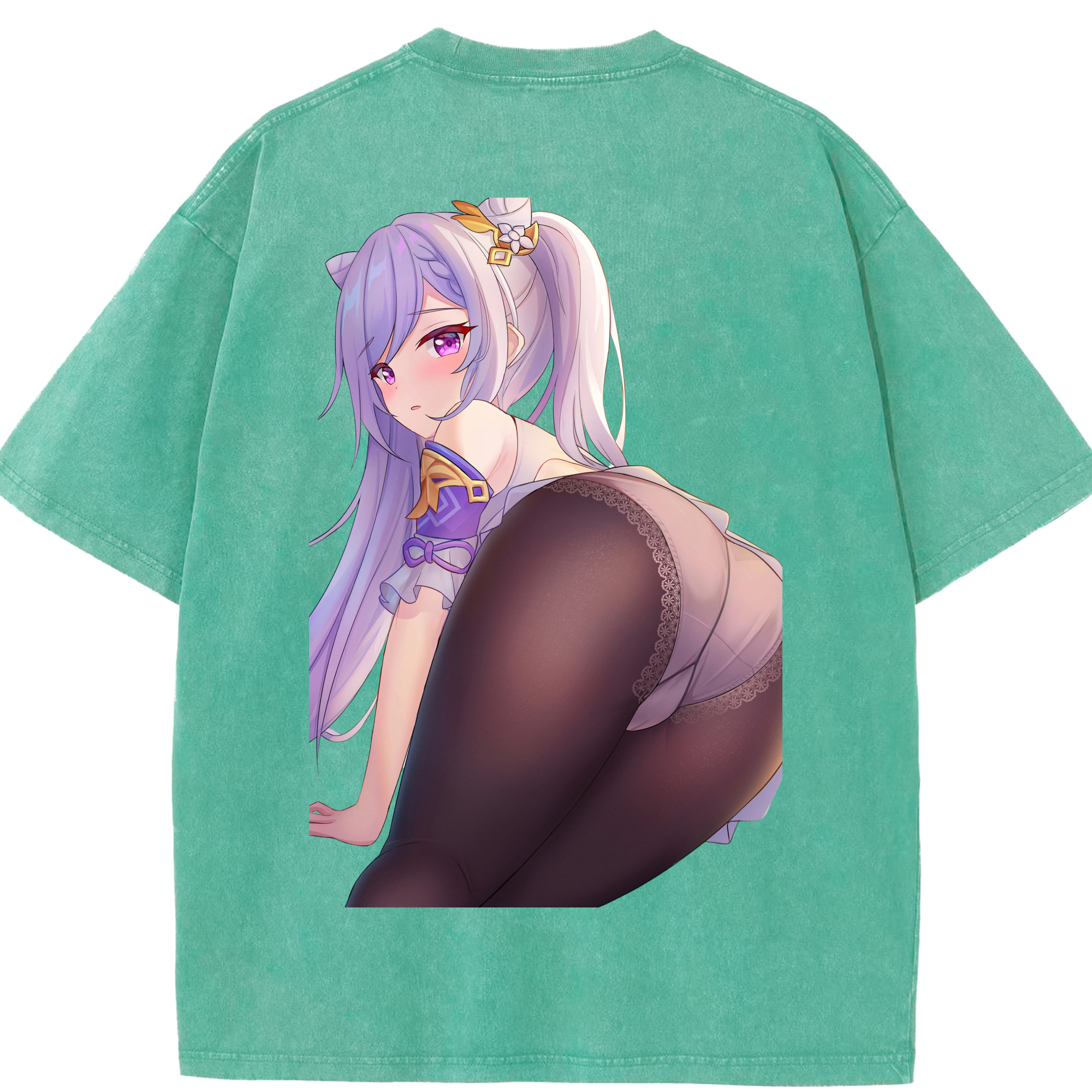 げんし神 刻晴 こくせい genshin Kokusei 綿100% ヴィンテージ風 半袖Tシャツ（背面プリント）